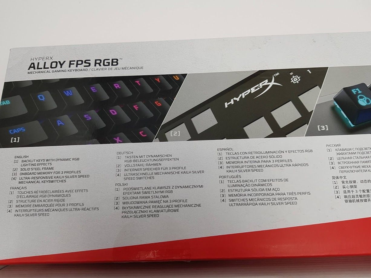 HyperX Alloy FPS RGB Gaming Tastatur Verpackung Rückseite